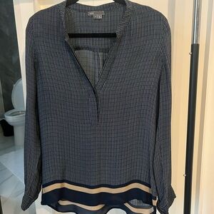 Vince Navy and Cream Patterned Blouse